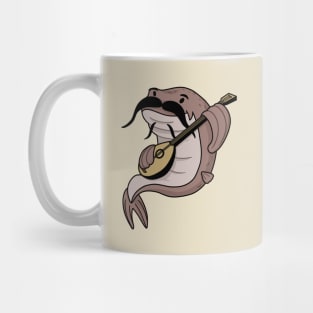 Catfish playing lute cartoon Mug